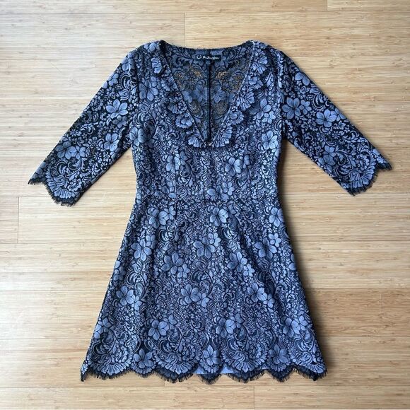 NWOT For Love and Lemons Theodora Black Gray Floral Lace Dress Large Wedding - Picture 2 of 12